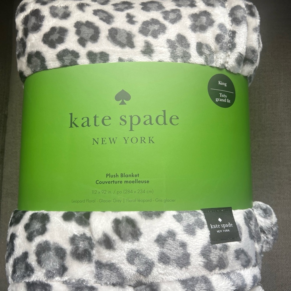 Kate Spade Cheetah Plush Blanket ~ King Grey Black Rare